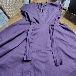 Dress with Pockets and Built In Belt and Flowy Skirt